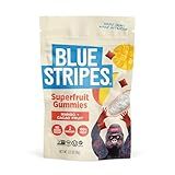 Blue Stripes Cacao Superfruit Gummies - Vegan Chewy Fruity Snack, No Sugar Added 100% Fruit Gummy, 9 Essential Vitamins & Minerals, Natural Tropical Superfood - Mango & Cacao Fruit, 3.2oz