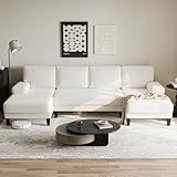 ASAHREE 112'' Corduroy U Shaped Couch with Sleeper Lounge Chaise, 4 Seat Modern Comfy Sectional Sofa Couches for Living Room Spacious Space Apartment Office (White)