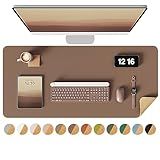 YSAGi Double-Sided Desk Pad, 31.5"x15.7"Leather Desk Mat, Eco Cork Desk Pad Protector,Large Mouse Pad,Waterproof Desk Blotter for Office/Home(Coffee)