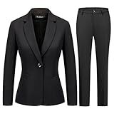 TRONSTORE Women's Business Suits for Work Professional 2 Piece Slim Fit Outfits Pants Suit for Women-Black-M