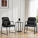 Sweetcrispy Waiting Room Guest Chair Set of 2, Stationary Office Reception Chairs No Wheel, Comfy Padded Arms and Seld Base, for Conference Room Lobby Home Computer Desk Bedroom Elderly, Deep Black
