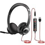 JIAMQISHI USB Headset with Microphone for PC, On-Ear Computer Laptop Headphones with Noise Cancelling Microphone in-line Control for Home Office Online Class Skype Zoom (USB+3.5mm, Black)