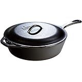 Lodge 5 Quart Pre-Seasoned Cast Iron Deep Skillet with Lid - Signature Teardrop Handle & Assist Handle - Use in the Oven, on the Stove or Grill, or Over a Campfire - Use to Sear, Sauté, Bake, Broil, Braise, Fry, or Grill - Black