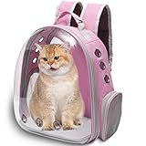 Vivicreate Large Cat Backpack Carrier for Travel and Hiking Transparent Pet Bubble Backpack for Cats up to 20lbs with Ventilation and Padded Straps Mochila para Gatos transportadora mascotas (Pink)