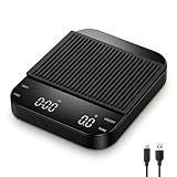CULIKEM Digital Coffee Scale with Built-in Timer, 0.1g Precision to 3000g Rechargeable Espresso Scale, Touch Glass Kitchen Food Scale for Pour Over, Baking and Macros