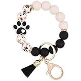 BAOSIWA Silicone Beaded Keychain Wristlet Key Ring Bracelet Dog Lovers Car Key Chain Holder for Women Girls