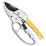 MEPEREZ Garden clippers, premium Germany pruners, Work 3 times easier, professional ratchet pruning shears, cutting rose, flower, hedge, stem, tree, Sharp gardening scissors, Arthritis weak hand snips