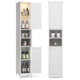 VASAGLE Tall Storage Cabinet with Lights, Slim, 11.8" W, Cloud White