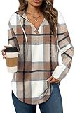 Women's Long Sleeve Sweatshirt Casual Pollover Hoodie Fall Tops Early Fashion Halloween Sweaters 2025 Trending Clothes Shirts L Brown Plaid