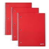 Amazon Basics 4x4 Graph Ruled Spiral Notebook, Poly Cover, 100 Sheets, 9" x 11", Coral, 3 pack