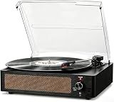 Seasonlife® Vinyl Record Player with Speakers,Wood Black Vintage Turntables