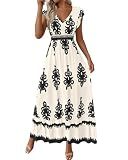 BTFBM Summer Dresses for Women Beach Fashion Floral Short Sleeve V Neck Boho Long Wedding Guest Maxi Dress Spring(Floral Multicolored Green,Large)