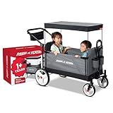 Radio Flyer City Luxe Stroll 'N Wagon, for Ages 1+, 3-in-1 Push or Pull, with Bench Mode, Easy Fold, UV Canopy, 5-Point Harnesses, Front Caster Wheels & 12" Rear Wheels, Stroller Wagon for Kids