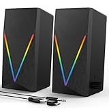 Computer Speakers, Desktop PC Speakers with 6 Colorful RGB Lights, Headphone Jack, Enhanced Bass and Volume Control, USB Powered & 3.5mm Aux Gaming Speakers for Laptop Monitor PC Tablet Phone