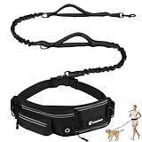 Puppalace Hands Free Dog Leash with Waist Pack Bungee for Running Black