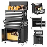 Superday Metal Tool Chest, 8 Drawer Rolling Tool Chest with Wheels, Detachable Tool Storage Cabinet with Lock for Garage, Assembled Steel Tool Cart with Liner & Hooks for Workshop, Warehouse (Black)