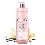Olay Super Serum Hand & Body Lotion for Dry Skin, 24hr Long Lasting Hydration, 5+ Ingredient Complex for Bright Even Firm Luminous Skin, Sweet Vanilla & Soft Wood Scent, 18.5 fl oz