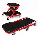 Magshion 36" Triplex Folding Creeper 2-in-1 Garage Foldable Creeper and Seat, Low Profile Mechanic Creeper with 6 Caster Wheels - 330 lbs Capacity (Red)