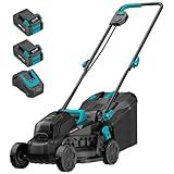MightyMow Electric Lawn Mower with Brushless Motor, 20V 13.2 inch Cordless Lawn Mower with 5-Position Cutting Height Adjustment, 2x4.0Ah Battery and Charger Included