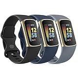 3 Pack Sport Bands Compatible with Fitbit Charge 5 Bands & Fitbit Charge 6 Bands, Classic Soft Wristbands for Fitbit Charge 5/6 Fitness Tracker (Small,Black/Navy Blue/Blue Gray)