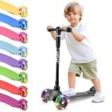 Hurtle Toddler Scooter, Adjustable Micro Scooter for Ages 2-5, Lightweight Kids 3 Wheel Design with LED Light-Up Wheels, Anti-Slip Deck & Lean-to-Steer Control, Indoor/Outdoor Use (Black)