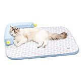 Zabplox Cooling Cat Bed with Pillow – L-Shaped Sofa Design, Breathable Summer Mat for Kittens & Cats, Machine-Washable Cushion Calming Bed for Persian, Siamese, Small Pets (Blue, 21"x15"x4")