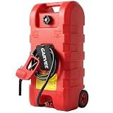 Garvee 15 gal Gas Can, Heavy-Duty Gas Tank and Fuel Caddy with Manual Fuel Transfer Pump, Portable Fuel Tank on Wheels with 10 ft Hose for Lawn Mowers, Cars, Boats, ATVs, Home and Farm Use, Red