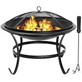 22 Inches Portable Fire Pit Outdoor Wood Burning Steel Lightweight BBQ Grill Firepit Bowl with Log Grate&Poker for Outside Patio Campfire Bonfire Backyard