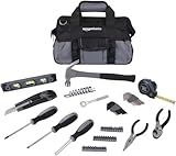 Amazon Basics 65 Piece Home Repair Tool Kit Set With Carrying Bag, Hand Tools, Socket Set, SAE and Metric, Silver, Black
