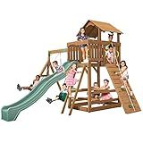 Creative Playthings Spring Hill Wooden Swing Set (Made in The USA), Includes Kids Climbing Wall, Playground Swings and Slide, 15 x 14 x 11 ft
