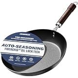 Armorbear 12 Inch Auto-Seasoning Large Carbon Steel Skillet, Pre-Seasoned Deep Nitrided Carbon Steel Pan for Family Size Meals and Professional Searing, Wooden Handle, PFAS & PFOA-Free