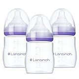 Lansinoh Anti-Colic Baby Bottles, BPA-Free Plastic, 5 Ounces, 3 Count, Slow Flow Nipples (Size S), Breastfeeding Bottle with NaturalWave Design, Baby Essentials