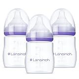 Lansinoh Anti-Colic Baby Bottles, BPA-Free Plastic, 5 Ounces, 3 Count, Slow Flow Nipples (Size S), Breastfeeding Bottle with NaturalWave Design, Baby Essentials