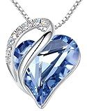 Leafael Gift Necklaces for Women, Infinity Birthstone Heart Pendant, Light Sapphire Blue Crystal for March December, Birthday Jewelry for Her, Mom, Wife, Silver Plated, 18" + 2" Chain