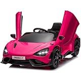 MUKIDY Kids Ride-on Car Licensed McLaren765LT for 3-6Years Old, Electric car 12V Battery Powered Electric Vehicle, w/Parent Remote, Music Player, LED Lights, Smooth Start, 3 Speeds, Pink