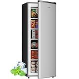 BANGSON 6.5 Cu.ft Upright Freezer, Stand up Freezer with Adjustable Thermostat, Removable Shelves, Reversible Single Door, for Bedroom/Home/Dorms/Apartment, Silver