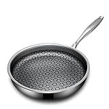 KURRUNGIE Hybrid Nonstick Frying Pan, 10-Inch Stainless Steel Frying Pans, 5-Ply Induction Cookware Stainless Steel Skillet, Dishwasher Safe, Oven Safe Up to 800°F, Compatible with All Cooktops