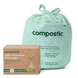 Compostic Compostable Trash Bags, 13 Gallon Tall Kitchen (50 Count) Starter Pack — Extra Strong, Home Compostable, Plant-Based, Non-Toxic, Unscented Garbage Bags