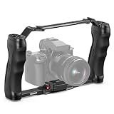 NEEWER Video Camera Cage Rig with Arca Type Quick Release Plate, Double Handles, 3/8" ARRI 1/4" Threads, Cold Shoes, Universal Camera Stabilizer, Compatible with SmallRig NEEWER Base Plate, CA077