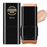 Foundation Stick,2 in 1 Dual-Ended Long-Lasting & Waterproof Concealer Korean Foundation Contour Sticks,Contouring Foundation with Brush,Full Coverage Matte Finish for Face Makeup(02NATURAL)