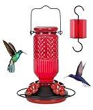 FEED GARDEN Glass Hummingbird Feeder for Outdoors Hanging, 16 OZ Humming Birds Feeders with 4 Bee Guard Feeding Ports & Built-in Ant Moat, Bird Feeder for Outside, Gifts for Women Mom, Red