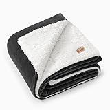 UGG Nita Throw Blanket for Bed, Soft Reversible Plush Throw for Couch and Living Room, Cozy Fluffy Blanket, Washable Bedding, Home Decor, 50-inch x 70-inch, Charcoal Grey