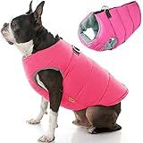 Gooby Padded Vest Dog Jacket - Solid Pink, Large - Warm Zip Up Vest Fleece Jacket with Dual D Ring Leash Water Resistant for Small to Medium Dogs
