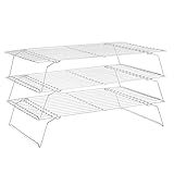 Cooling Rack for Baking 3 Tiers, 16" x 10" Cookie Cooling Wire Rack Stackable Collapsible Nonstick, Stainless Steel Baking Cooking Cooling Racks with Optimum Air Flow, Silver