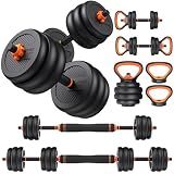 FEIERDUN Adjustable Dumbbells, 45lbs Free Weight Set with Connector, 4 in1 Dumbbells Set Used as Barbell, Kettlebells, Push up Stand, Fitness Exercises for Home Gym Suitable Men/Women.