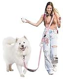 Heelay Hands Free Dog Leash, 8.2ft Multifunctional Crossbody Rope with Explosion-Proof Handle and Adjustable Training Hands Free Leash for Medium/Large Dogs Walking,Light Pink