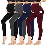 4 Pack Women’s Maternity Leggings with Pockets Over The Belly Butt Lift - Soft Workout Pregnancy Yoga Pants