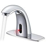 ZHIXINGKX Touchless Bathroom Sink Faucets, Automatic Motion Sensor Sink Faucet with Hole Cover Deck Plate, Chrome Faucet for Bathroom Sink