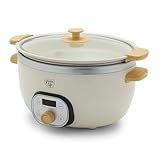 GreenLife 6 QT Ceramic Non Stick Slow Cooker, PFAS-Free Programmable Removable Pot for Family Meals, Sear on Stovetop Keep Warm, Digital Timer, Dishwasher Safe Glass Lid & Crock, Cream