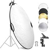 NEEWER 32"/80cm 5 in 1 Light Reflector with Clamp & Hand Grips, Polyester Multi Disc Photography Diffuser, Translucent/Silver/Gold/White/Black, 3/8" Thread, for Studio Outdoor Lighting, RF-80II